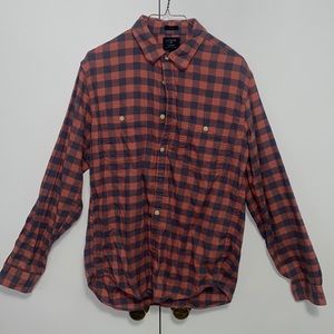 LARGE LIGHT BLUE AND PEACH J. CREW CASUAL BUTTON DOWN SHIRT